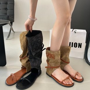 2025 Summer New Thong Flip-Flops Sandals Pants Hot Girl Western Cowboy Boots Sandals Women's Trend