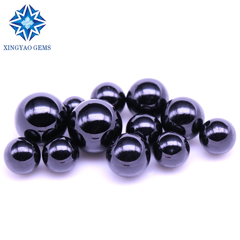 批发天然黑尖晶光面无孔圆珠子黑尖晶光面圆球 耐高温蜡镶不变色