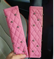 crown with rhinestones shoulder pad covers – Seat belt shoulder pad - seatbelt-shoulder-pad-diamond-stud-style-pink-1-piece