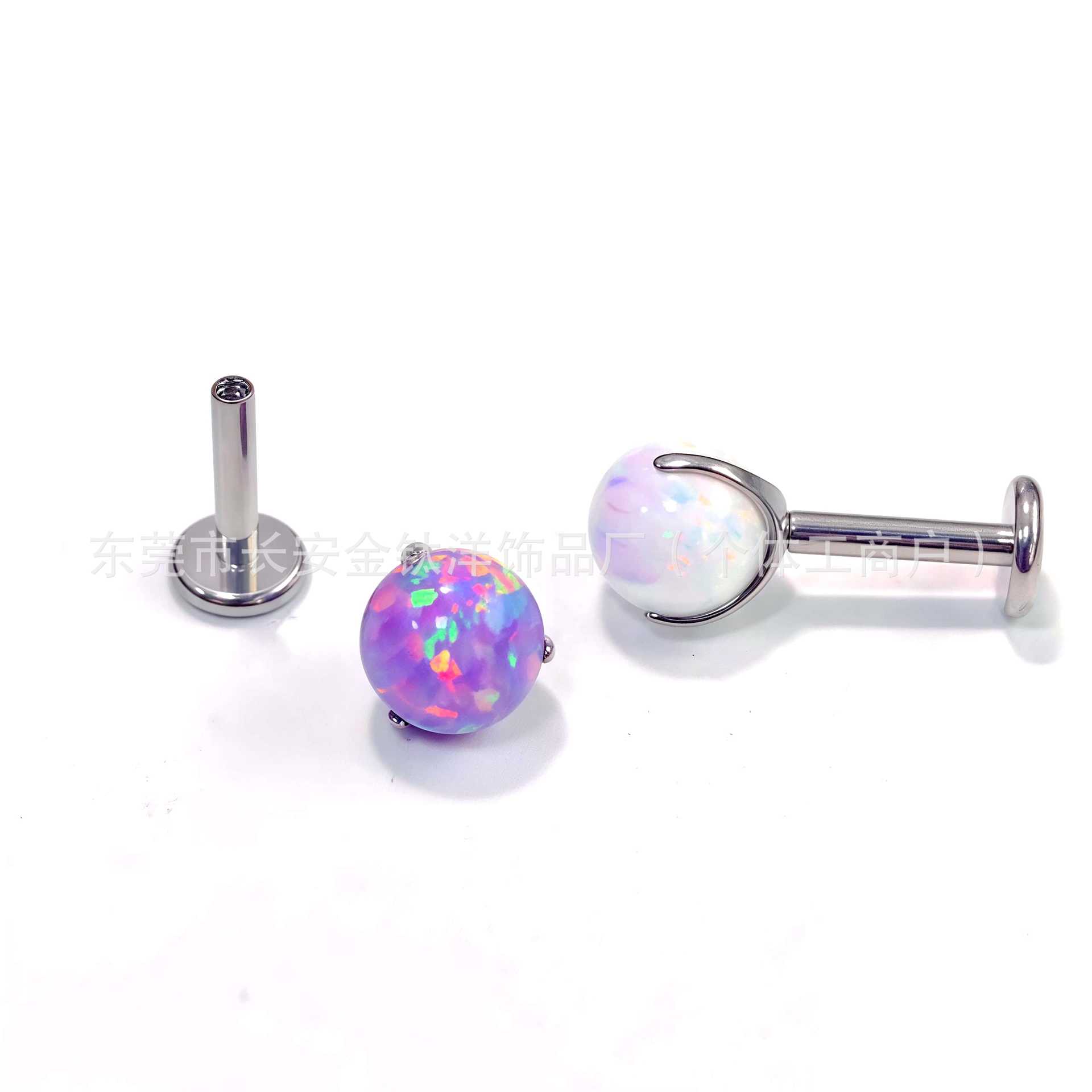 F136 Titanium Inner Thread Lip Nail Opal Three-Claw Ball G23 Titanium Alloy Piercing Jewelry Tongue Nail Ear Bone Nail detail image 7
