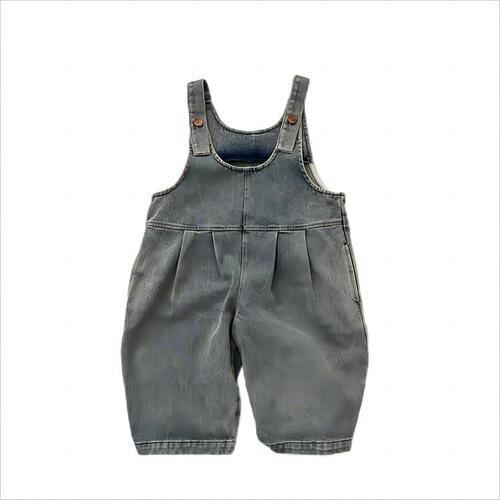 Summer and Autumn New Arrival Unisex Korean Style Simple Matchable Onesie for Kids, Retro Cute Trendy Light Blue Denim Overalls with Pockets