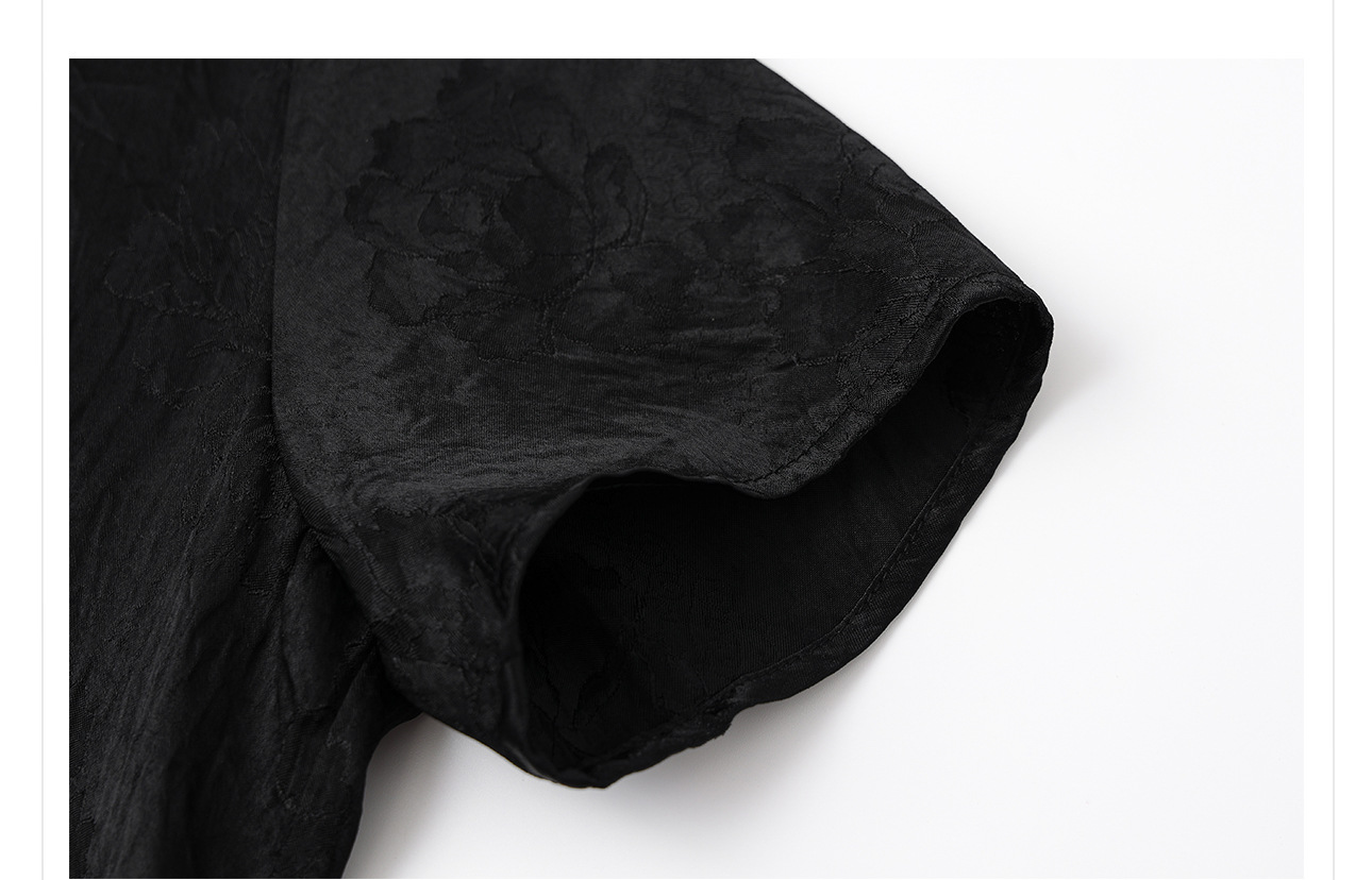 Áo kiểu Trung Quốc mới tay ngắn thêu hoa văn jacquard vải acetate thon gọn — Màu đen, Màu vàng, Màu hồng, Màu mơ chi tiết 45