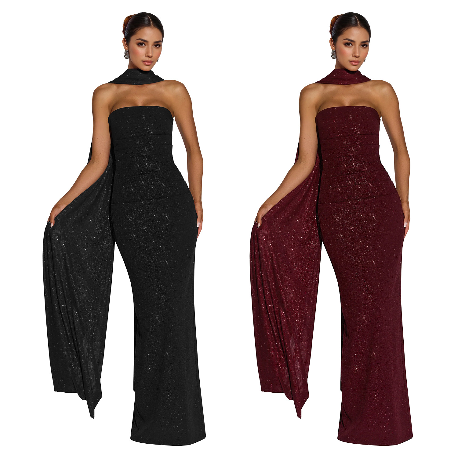 C7635 Aliexpress transfronterizo amazon ropa de moda europea y americana de mujer sexy con un pecho brillante vestido de cadera abierta