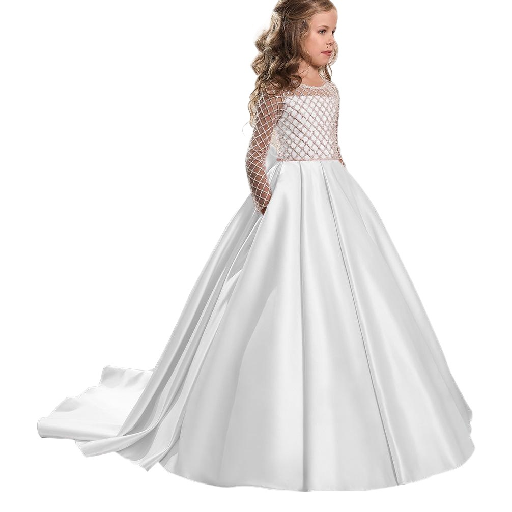 Comercio exterior transfronterizo nueva ropa para niños vestido para niños niñas encaje satén arco pequeño vestido de princesa de niña de flores
