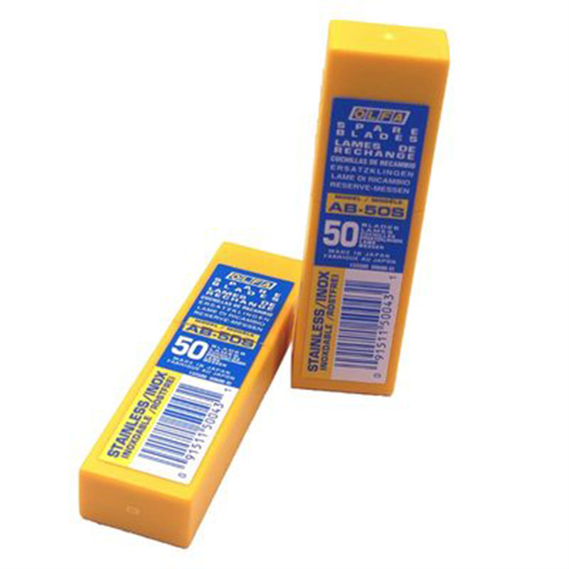 OLFA Japan Original Stainless Steel Standard Utility Knife Replacement Blade 9mm Silver Durable 50-Pack/AB-50S