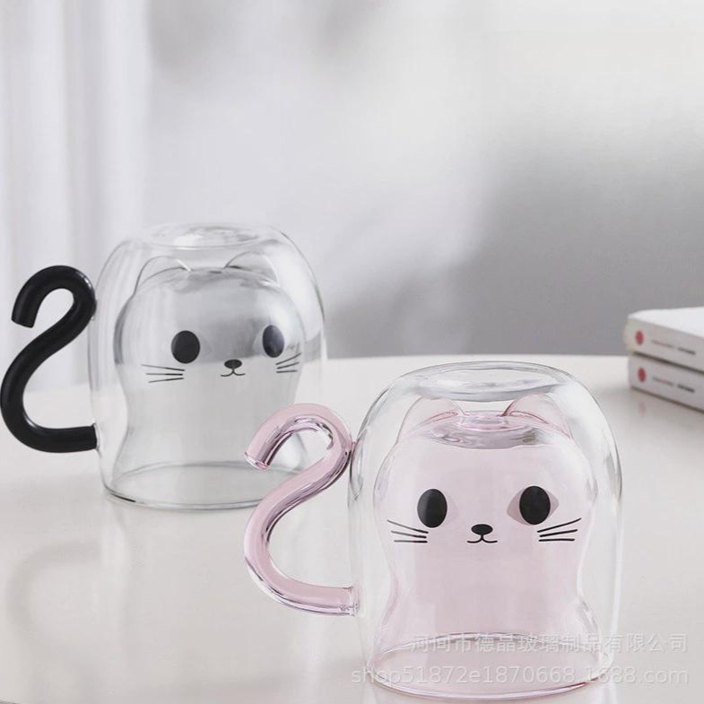 Cute kitten double-layered glass