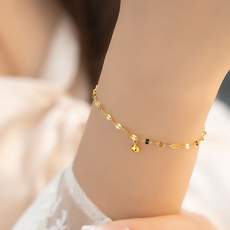 1Pcs Gold Color Sequin Beads Pendant Bracelet Women's Casual Flat Chain Bracelet Jewelry