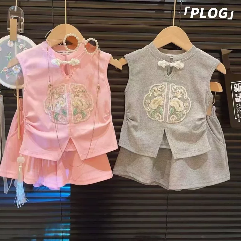 Лет shorts тонкие, детские брюки, рукава без рукавов, комплект, китайский стиль