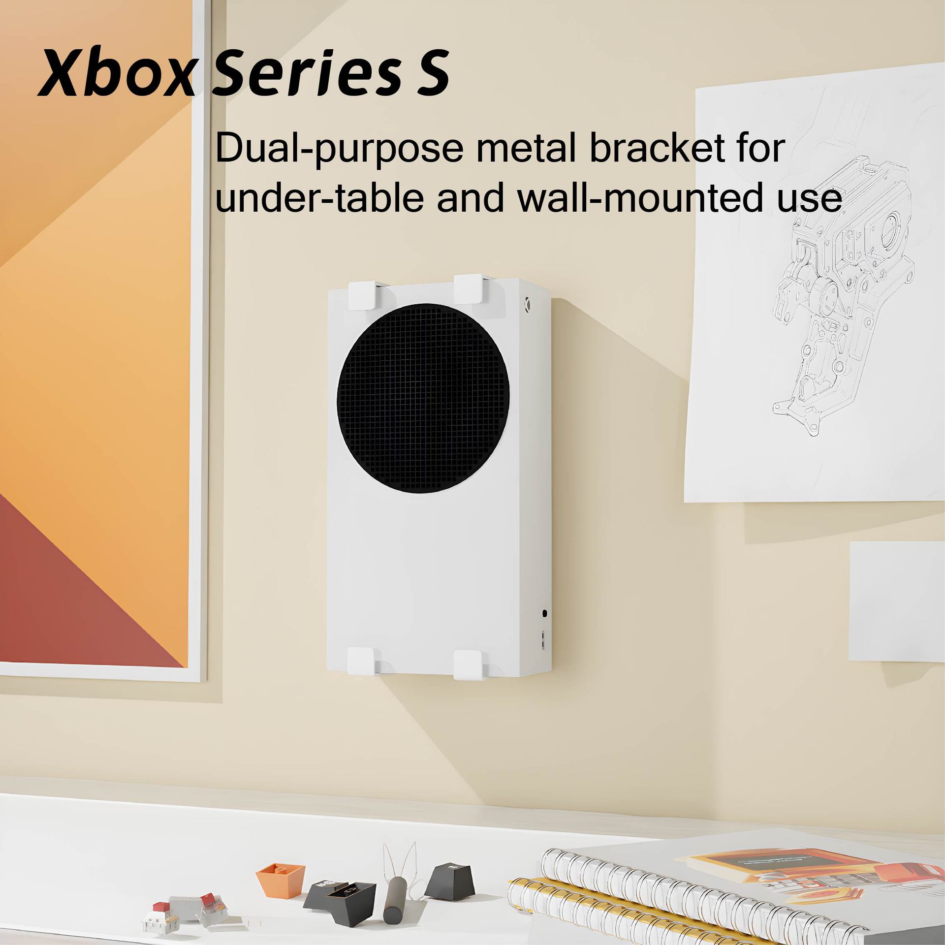 XBOXSeriesS debajo de la mesa Soporte de metal de doble propósito Accesorios de juegos XSS Manija de almacenamiento Rack debajo de la mesa