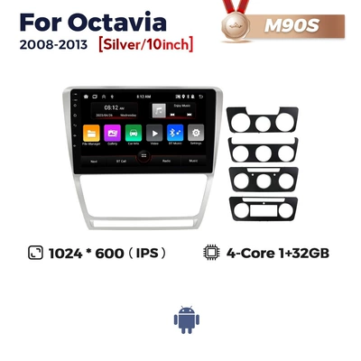 Suitable for Skoda Octavia Skoda Octavia Android large screen car navigator Wireless carplay (DVD Navigation) - silver-m90s-1-32-quad-core-wifi-edition