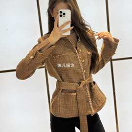 粗花呢短款外套编织千金小香风新款复古重工冬季羊毛富家