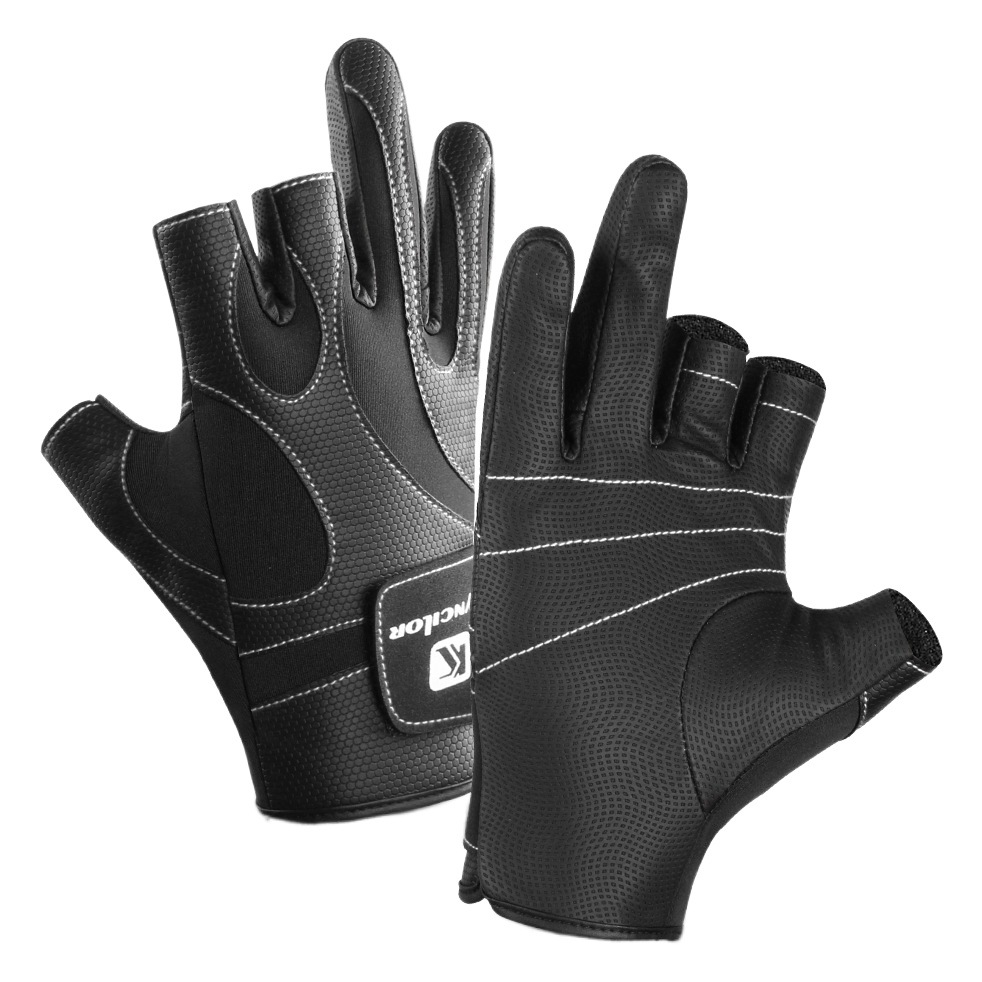 Guantes de pesca para deportes al aire libre de otoño e invierno, antideslizantes, con tres dedos expuestos, resistentes al desgaste y forrados de lana, venta al por mayor.