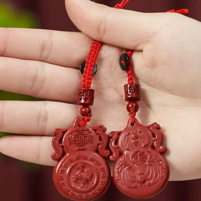丹砂红砂彩绘福禄葫芦吊坠配件红砂彩绘福字吉祥葫芦吊坠挂件配