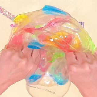 小红书同款彩虹小马巨筋假水透明厚实抱抱奶大桶史莱姆解压水晶泥