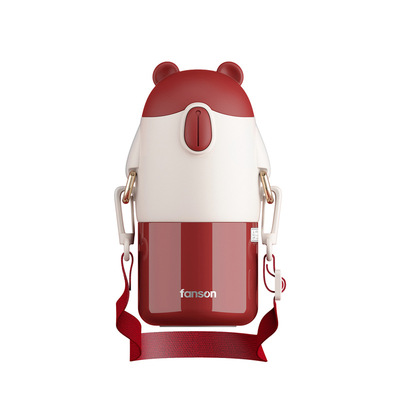 童趣熊304不锈钢保温杯可爱儿童吸管水杯幼儿园背带卡通便携杯子