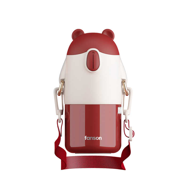 童趣熊304不锈钢保温杯可爱儿童吸管水杯幼儿园背带卡通便携杯子