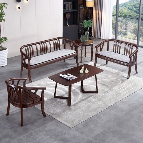 Solid wood sofa furniture living room small apartment log style Chinese style all solid wood sofa combination simple modern Japanese style
