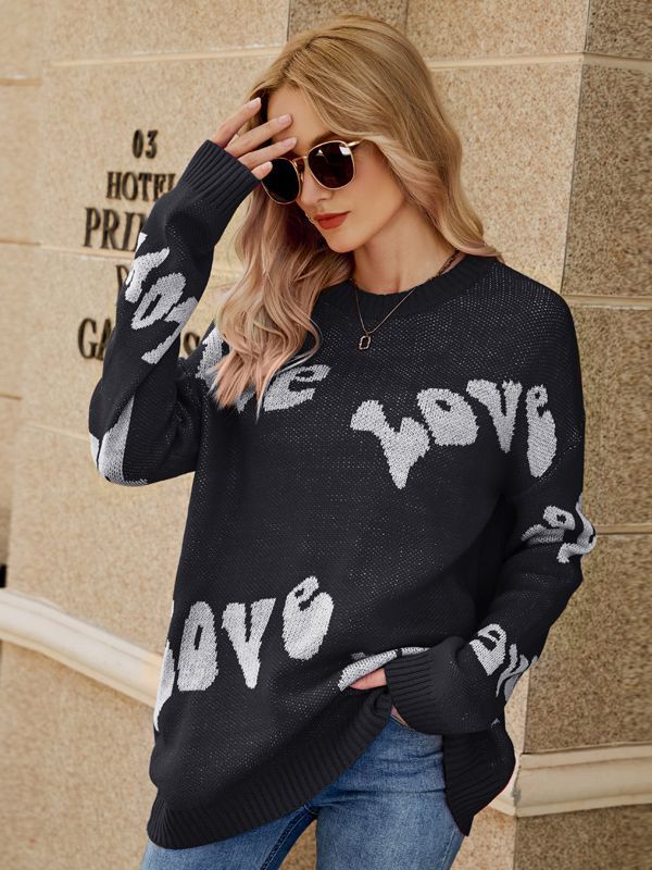 Transfronterizo suéter de fábrica carta jacquard más tamaño suéter estilo simple amor día de San Valentín suéter