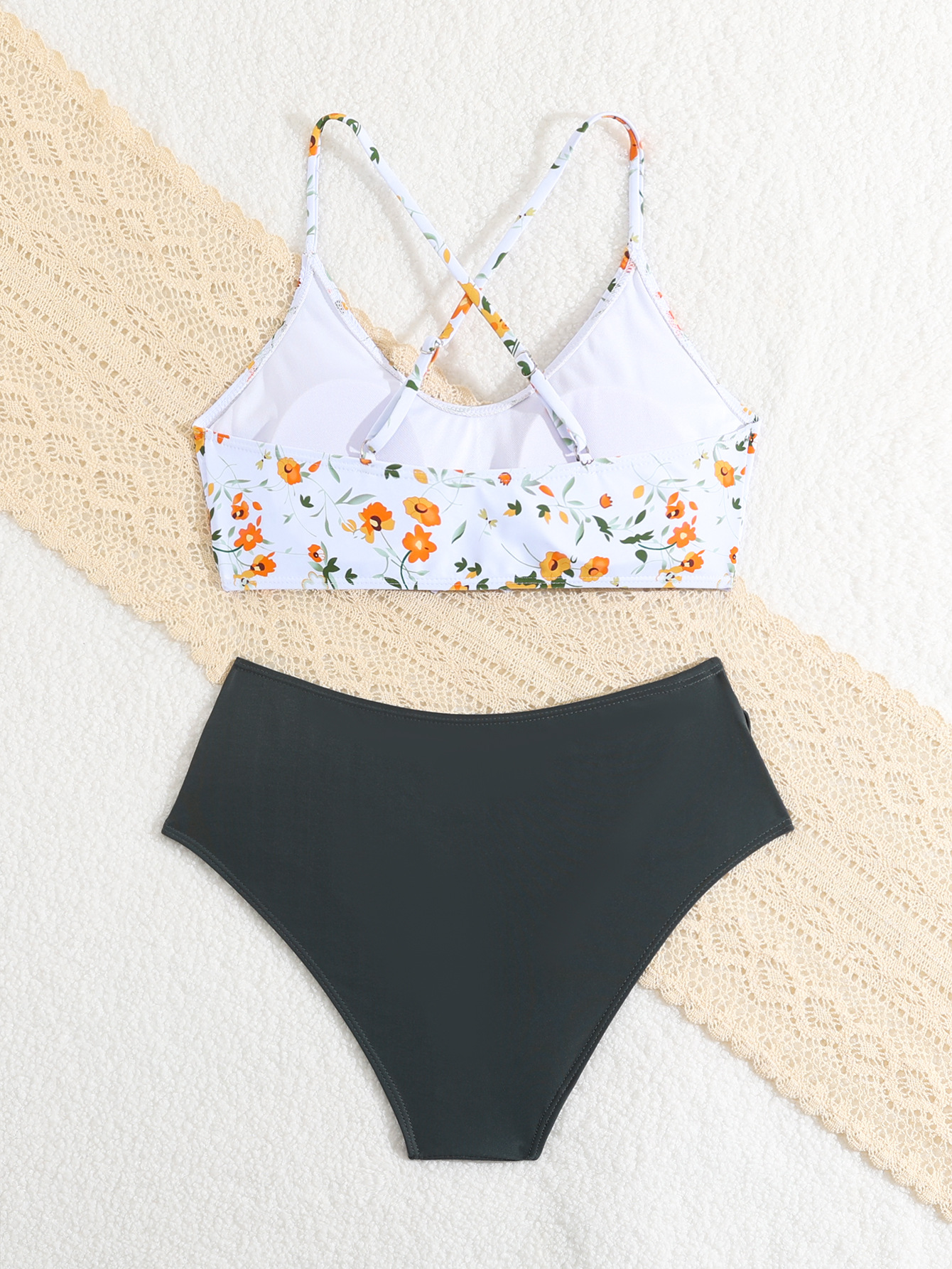 Mädchen Bikini Set Mit Blumenmuster Hoch Geschnittene Bademode_voghion.com