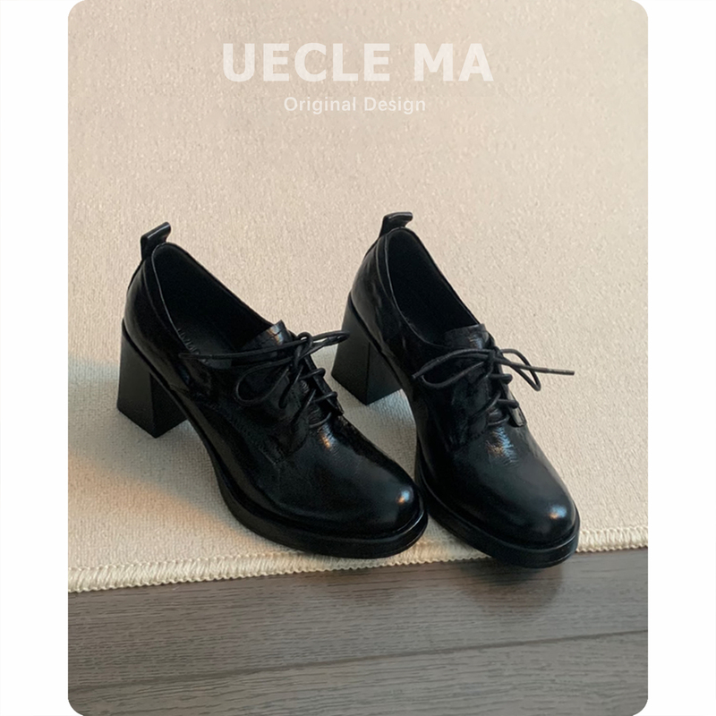 In Stock~Full Sheepskin~2026 New Retro Square-Toe Chunky Heel High-Heeled Shoes for Women, Lace-Up Thick-Soled Loafers, Women's Flats