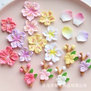 风吹落桃花一朵朵 甜美diy奶油胶树脂饰品配贴片 发夹发圈配件