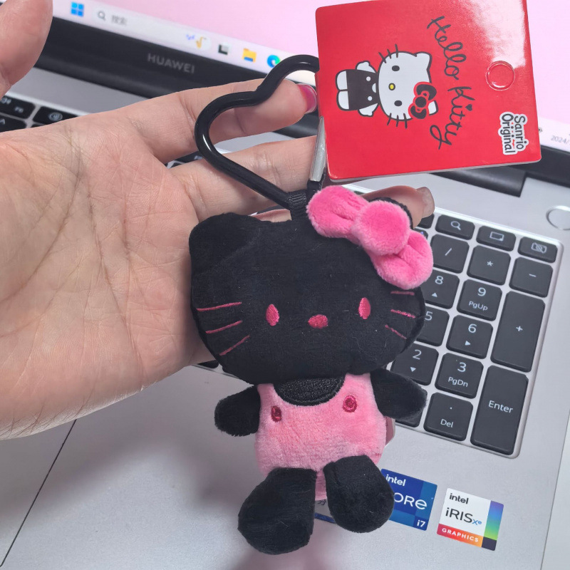 黑色草帽kitty帽宝宝挂件爱心扣公仔玩偶可爱赫本风挂饰钥匙扣|undefined