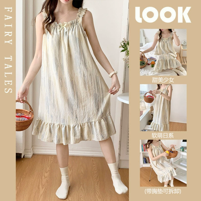Summer pijama, thin removable cute top with cups for leisure, lifting effect