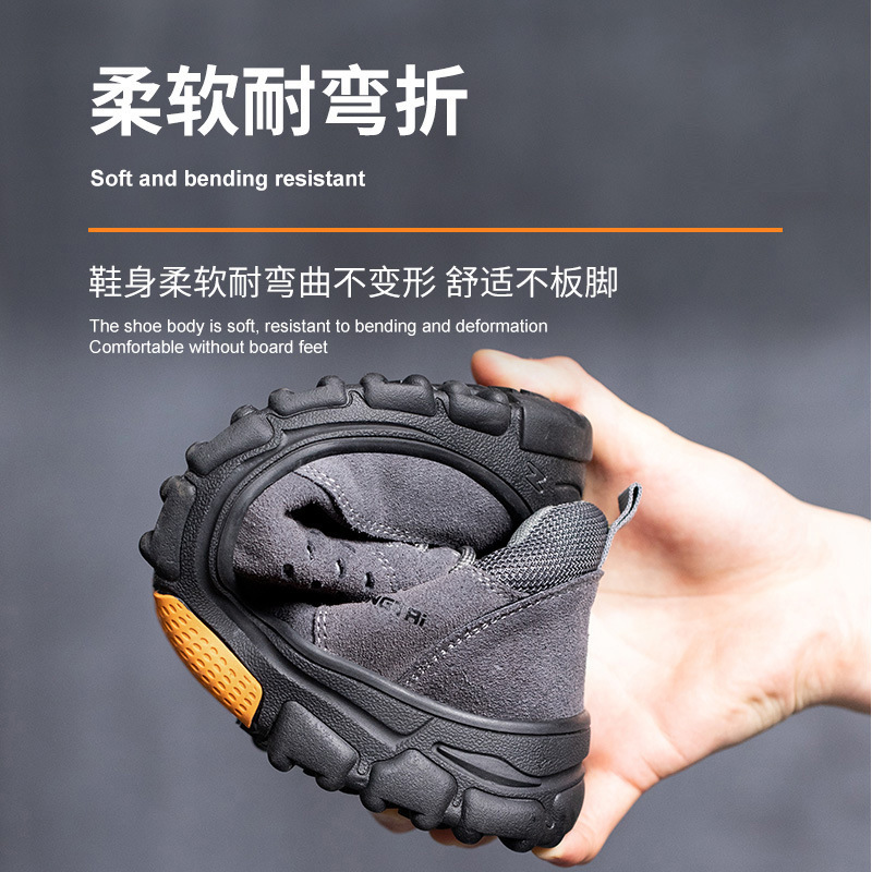 跨境低帮劳保鞋 橡胶底欧标钢头翻毛牛皮焊工鞋 防砸防刺穿高密鞋