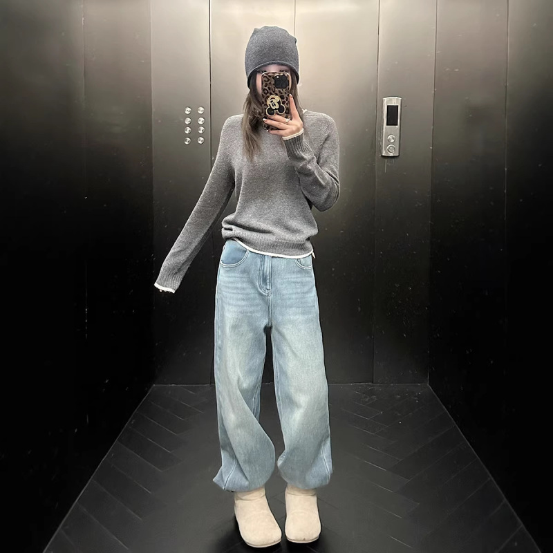 Light Blue Straight-Leg Jeans for Women, Spring and Summer Wide-Leg Loose Denim Straight Pants, High-Waisted Pants for Women That Make You Look Taller and Slimmer