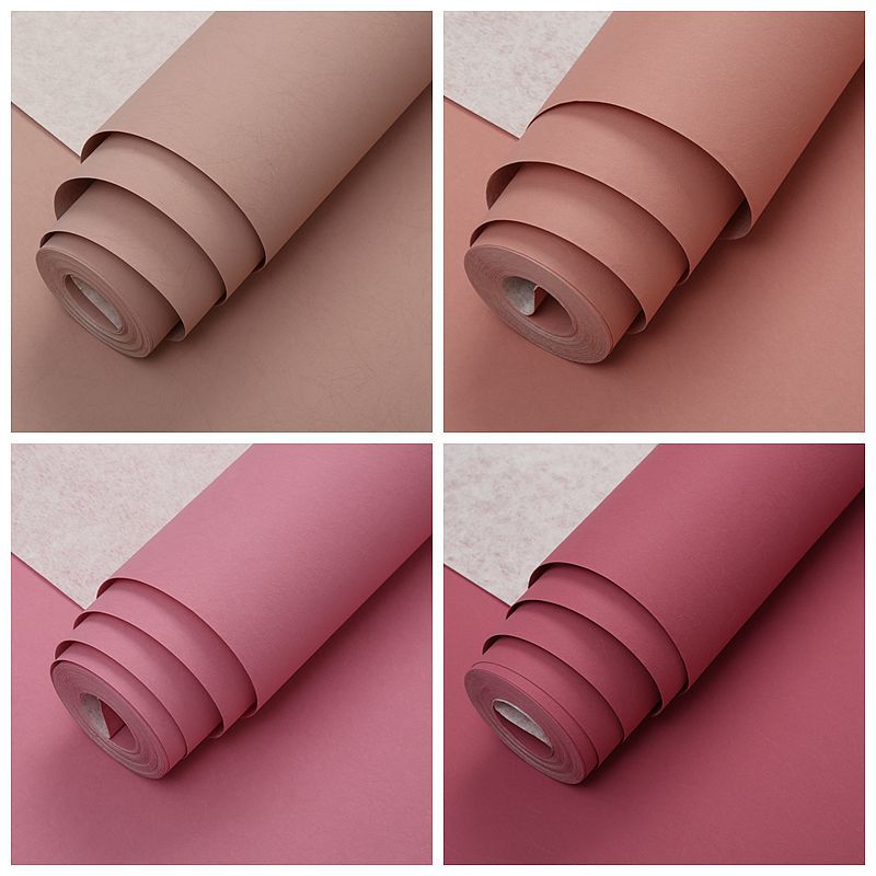 海棠红素色蚕丝墙纸 卧室客厅酒店美容院 脏粉色温馨纯色壁纸10米