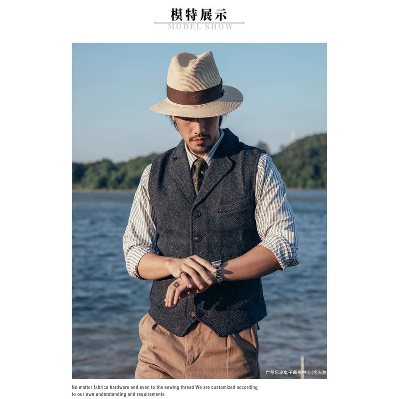 Autumn and Winter Thickened Tweed Hunting Vest Herringbone Pattern Suit American Vintage Woolen Men's Vest Autumn and Winter Thickened Tweed Hunting Vest Herringbone Pattern Suit American Vintage Woolen Men's Vest