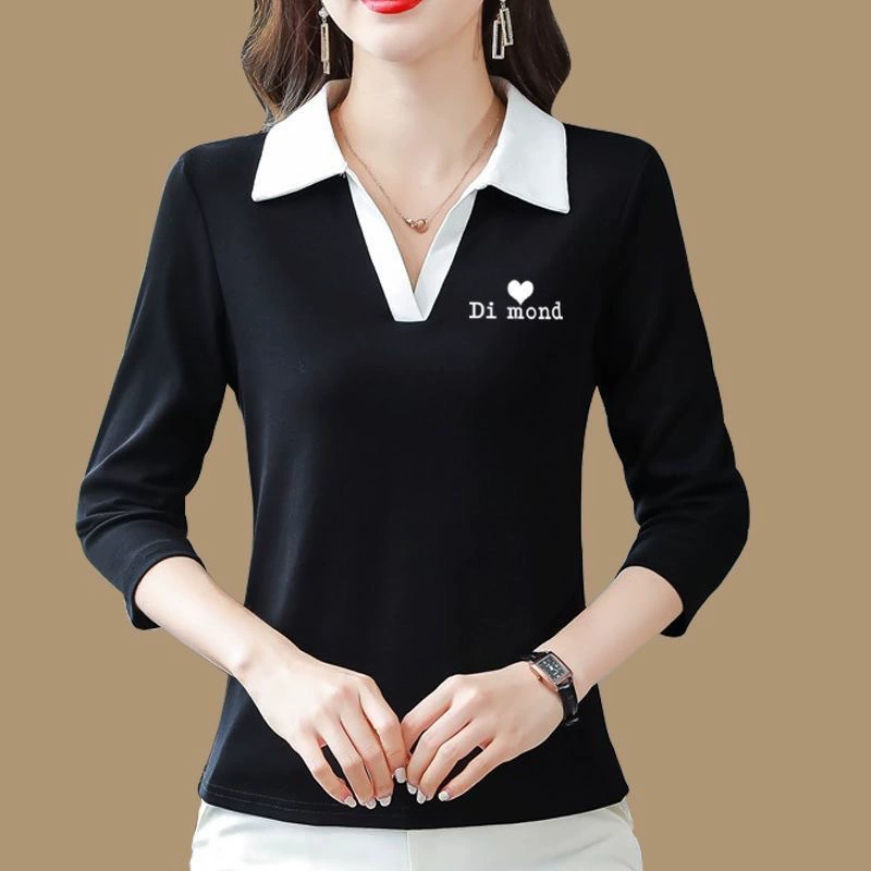 Рубашка с длинными рукавами с лацканами для женщин, весенне-осенняя новая рубашка для похудения, модная рубашка большого размера для мам, топ