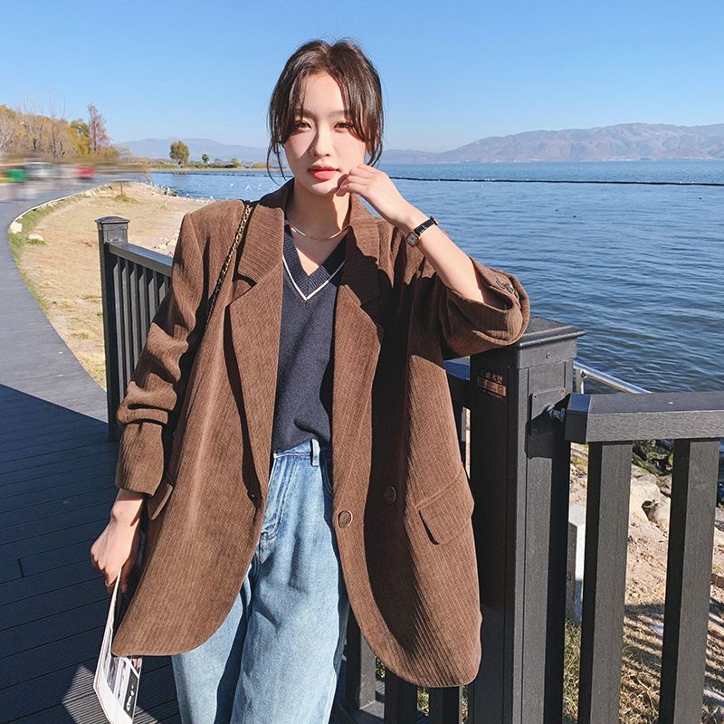 灯芯绒外套女2025年秋季新款时尚加厚西装洋气感复古气质小西服女|undefined