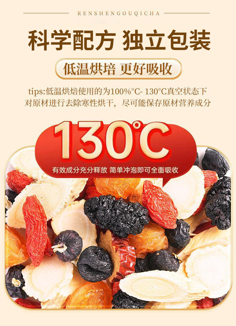American Ginseng Mulberry Goji Herbal Tea Bags 120g Cold Brew Wellness Tea specifications