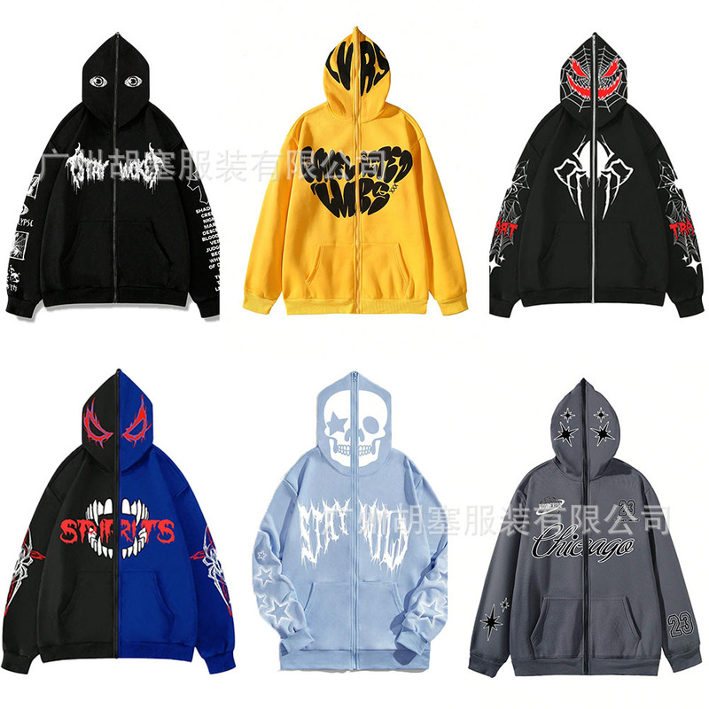 2024 Cross Border New BAPE Shark Head 3D Digital Print Hooded Fashion Sweat Zipper Jacket Cosplay