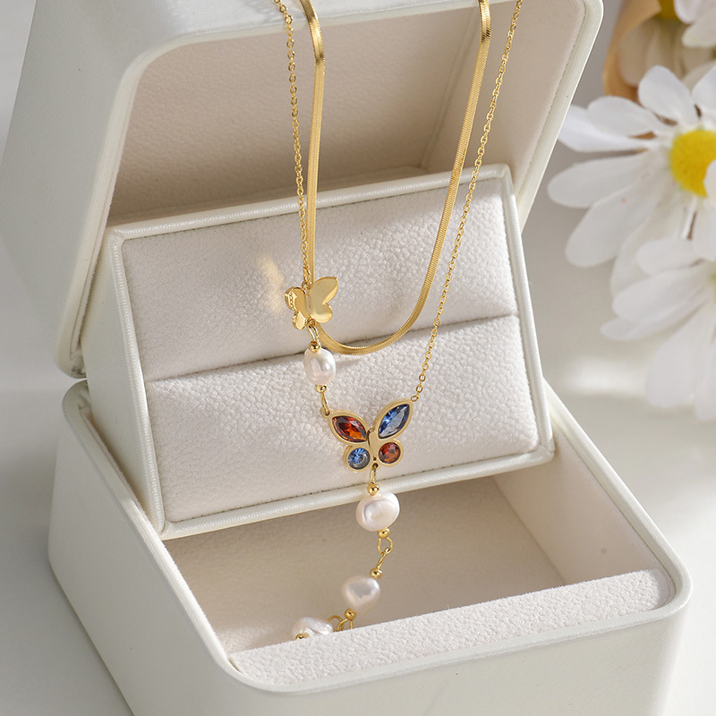 304 Stainless Steel Pendant Material Pendant Necklace Classification Stainless Steel Titanium Steel Sweet Butterfly Plating Pendant Necklace