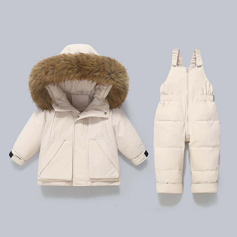 2025冬季跨境儿童宝宝羽绒服套装加厚可拆裆背带裤宝宝冬装两件套