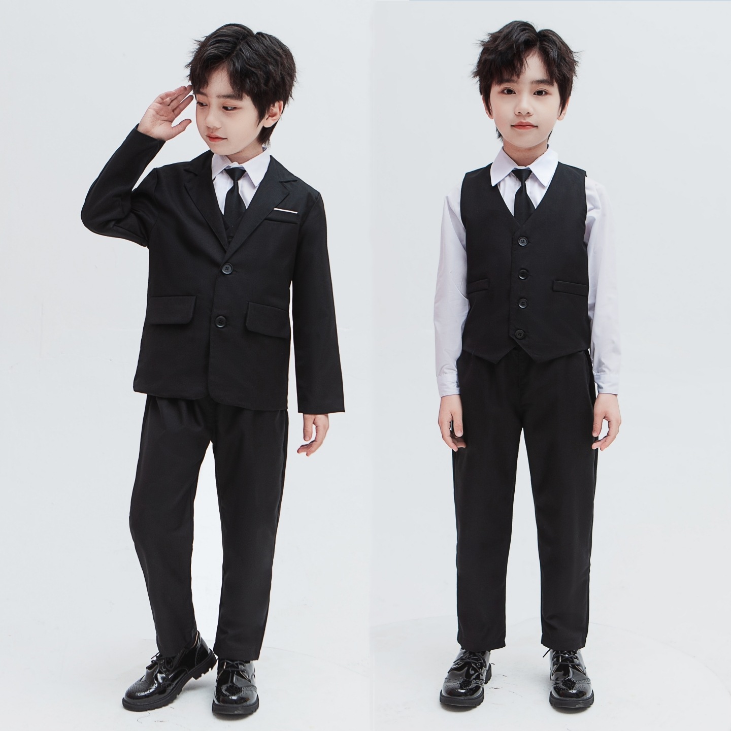 Stylish British-style children's suit set, flower girl dress, boys' suit, piano performance outfit for older boys.