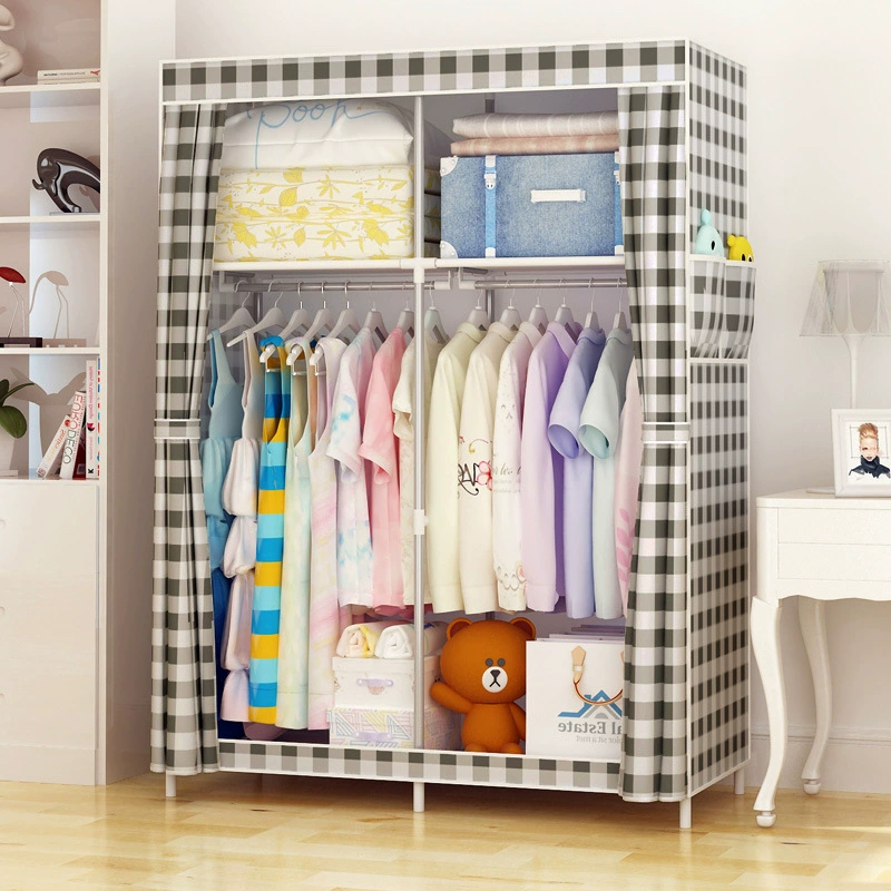 Простой тканевой шкаф большой толстый шкаф стальной трубы усиленный двойной шкаф