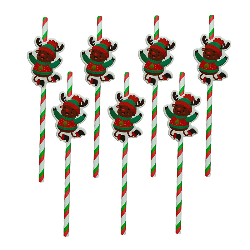 Papel de fiesta de Navidad transfronterizas temática de Navidad desechable postre cóctel de paja decoración