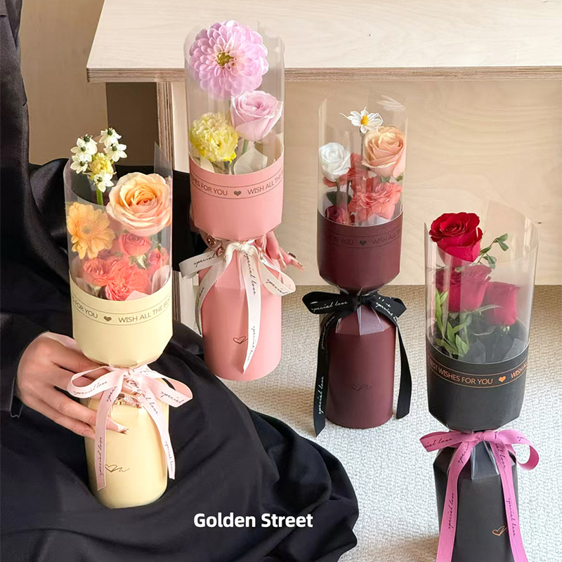 Chinese Valentine's Day Single Bouquet Packaging Integrated Shaping Piece Transparent Flowers DIY Floral Stall Material