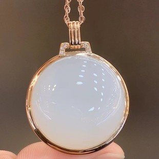 Fubei Diamond Jewelry [18K Gold Inlaid with Hetian Mutton Fat White Jade Peace Buckle Buddha Pendant] Bare Stone about 20*20mm