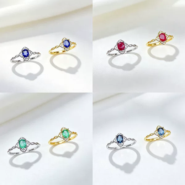 New S925 sterling silver ring inlaid with natural diopside, sunstone, and other gemstones, exquisite, compact, fresh, and durable