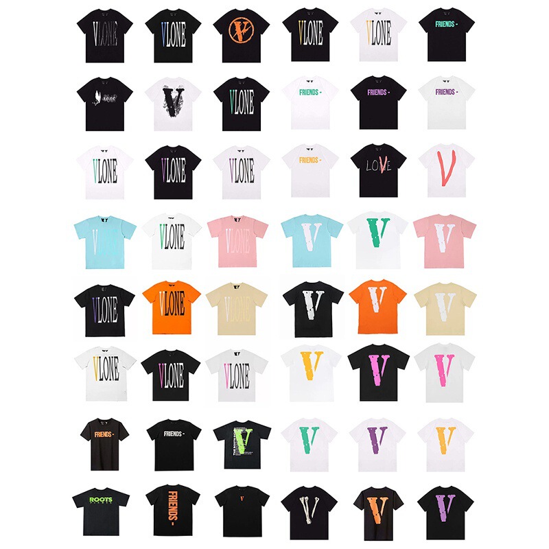 Vlone Short-Sleeved Niche American Fashion Brand Summer New Style Large V Print Reflective Loose-Fitting T-Shirt for Men and Women Couples