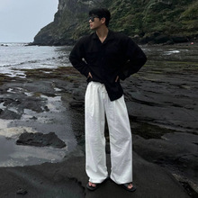 MYQ亚麻直筒休闲裤子男春季宽松阔腿长裤韩版潮流慵懒风拖地裤