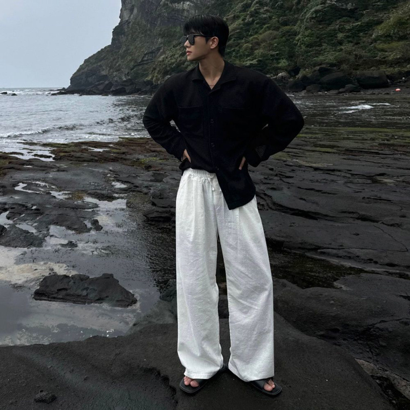 Myq Linen Straight Casual Pants Men's Spring Loose Wide-Leg Pants Korean Style Trendyy Lazy Style Floor Mopping Pants