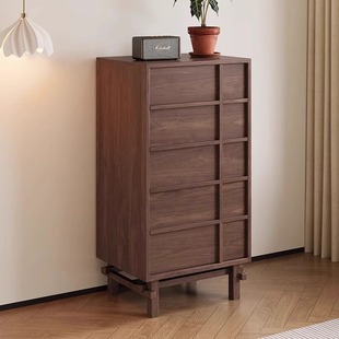 All Solid Wood Chest of Drawers Bedroom Storage Cabinet Bedside Storage Cabinet Walnut Color Chest of Drawers Living Room Storage Cabinet Chest of Drawers