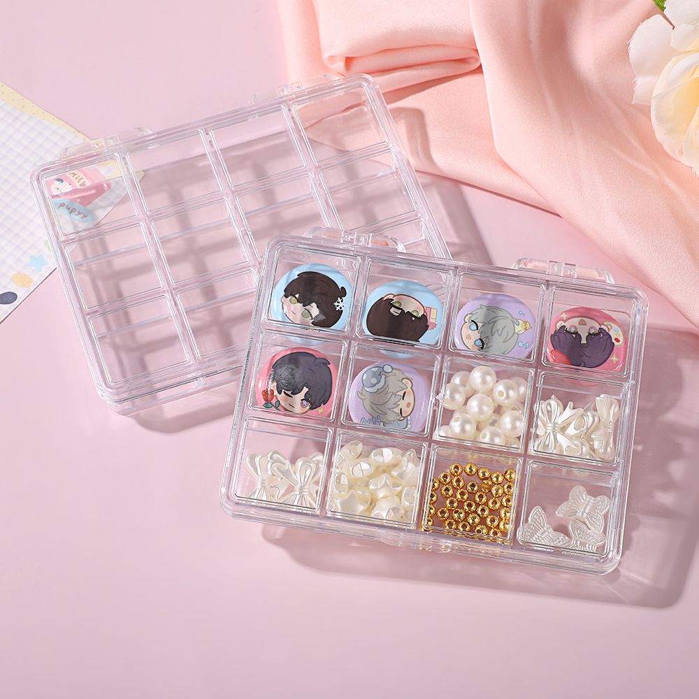 Nueva caja de almacenamiento de joyería de manicuras animada protege PS caja de plástico 12 cuadrícula caja de embalaje de joyería de perlas sueltas