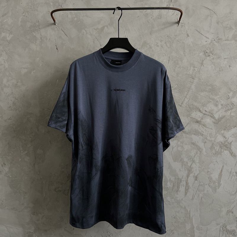 High Version In-Stock Paris B Brand 25Ss Dyed and Embroidered Letter Short-Sleeve T-Shirt Loose Fit Unisex