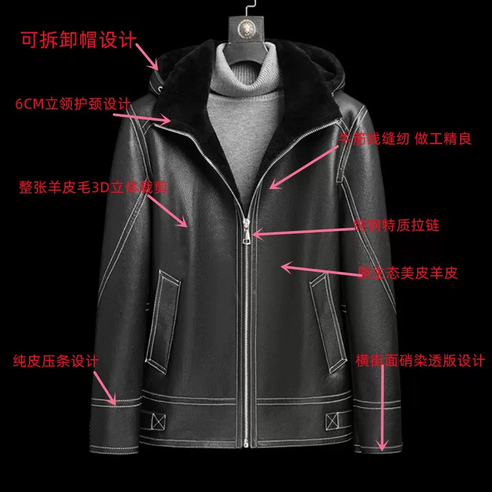 工厂直销冬季原生态皮毛一体男款海宁高端皮草B3机车服貂毛修身